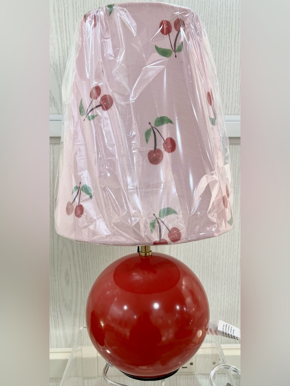 Kate Spade PINK CHERRIES LAMP SHADE WITH RED ball base New with tags.